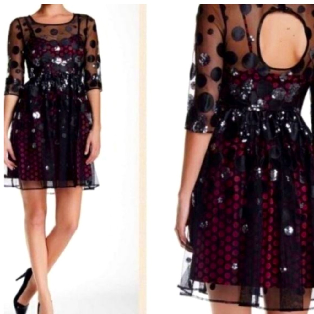 Plenty by Tracy Reese pink dotted mesh overlay 6